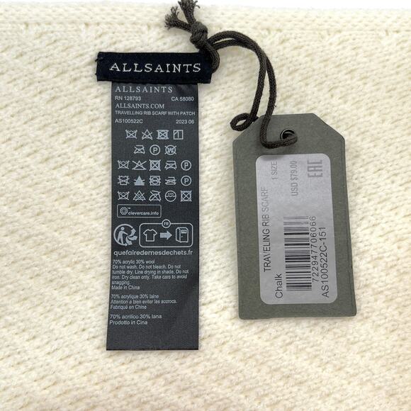 ALLSAINTS Traveling Rib Scarf Women Cream One Size Cozy Wool Blend Gift NEW - Picture 7 of 7